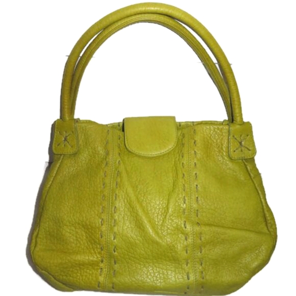 Carlos Falchi Green Leather Double Handle Satchel - Picture 1 of 14